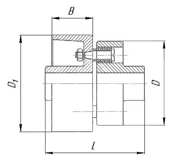 Соединительная упругая муфта втулочно-пальцевая МУВПТ-1000 с тормозным шкивом чертеж