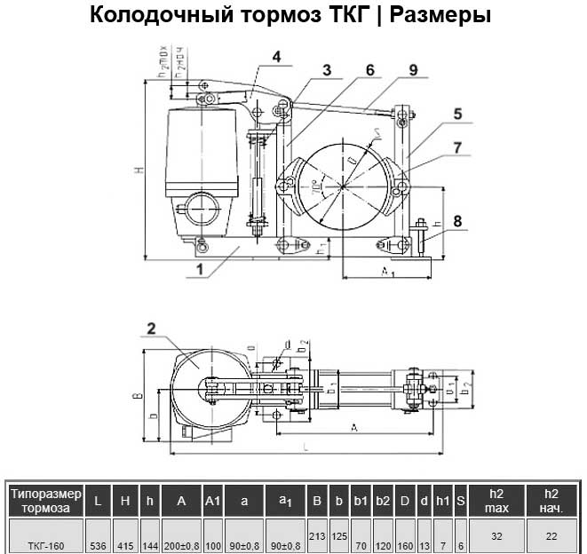 Тормоза ТКГ-160 чертеж
