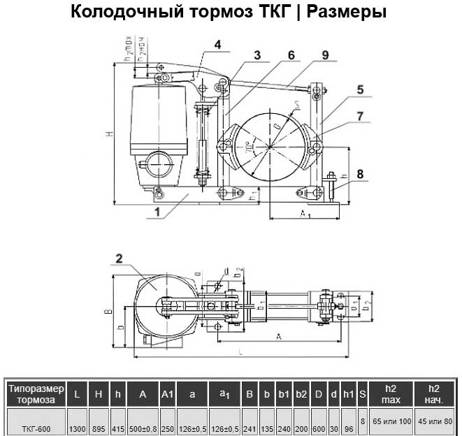 Тормоза ТКГ-600 чертеж