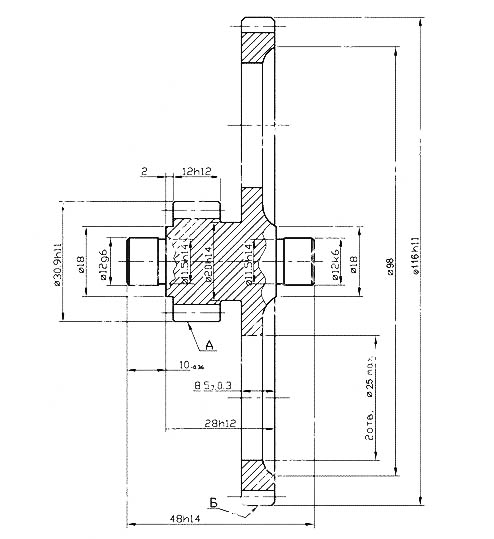 Чертеж шестерни сдвоенной 102c-29 (986251.002) для ТШП-25 (РВЦ-320)