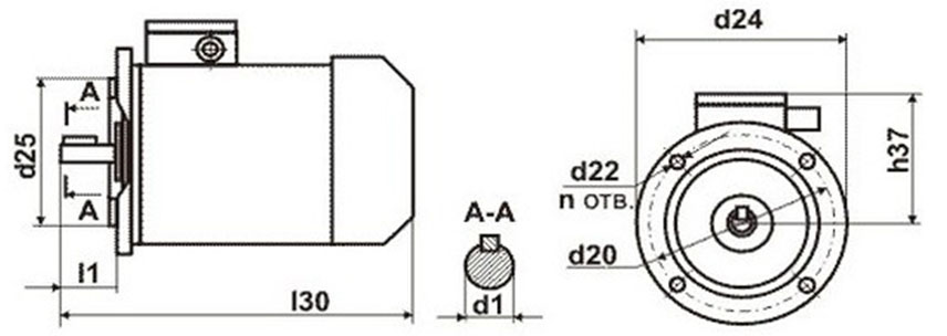 Электродвигатель АИР63В4 для тшп 25 и тшп 2 чертеж