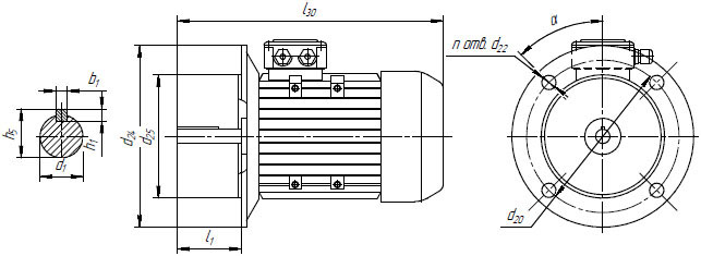 Электродвигатель со встроенным тормозом АДС71А4Е2TУ2 0,55 квт чертеж