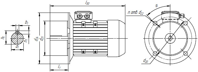 Электродвигатель АДС71O4Е2TУ2 100 мм чертеж
